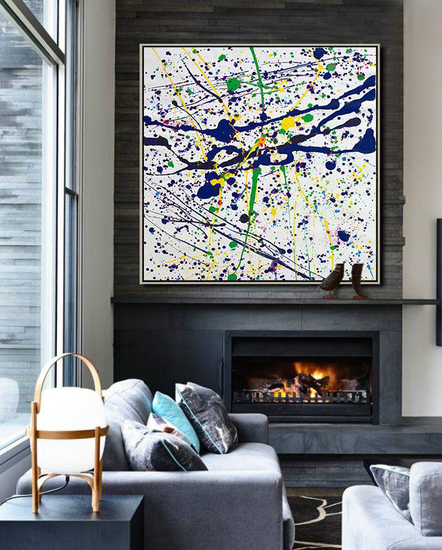 Large Abstract Art,Oversized Contemporary Art,Extra Large Artwork,Blue,White,Yellow,Green.etc